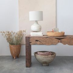 Hand Carved Florals Narrow Wood Console Table