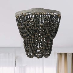 Hand Draped Wood Bead Ceiling Light