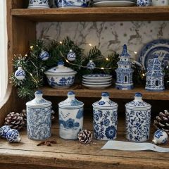 Hand Painted Lidded Stoneware Spice Jars Set of 4