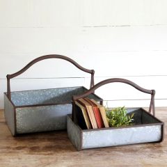 Handled Half Circle Rounded Metal Baskets Set of 2