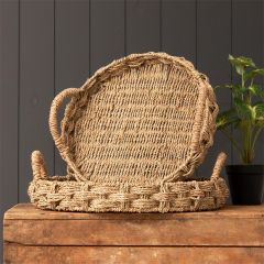 Handled Round Braided Seagrass Trays Set of 2