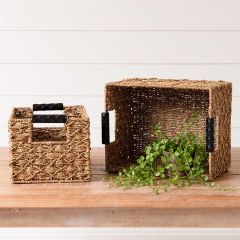 Handled Square Seagrass Baskets Set of 2