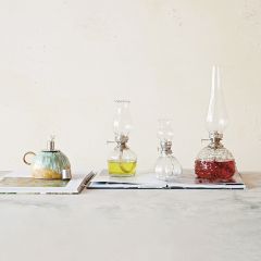 Handled Stoneware Oil Lamp with Metal Insert