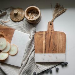 Handled Wood and Marble Serving Board 10 Inch