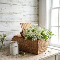 Handled Woven Rattan Picnic Basket
