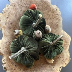 Handmade Green Velvet Pumpkin Bowl Fillers Set of 3