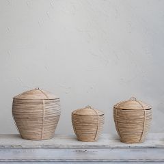 Handmade Lidded Rattan Baskets Set of 3