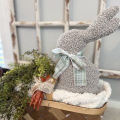 Handmade Neutral Ears Up Bunny Pillow with Bow