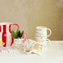 Handwritten Holiday Stoneware Mugs Set of 4