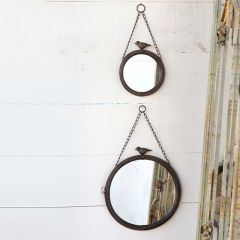 Hanging Round Metal Mirror With Bird