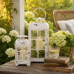 Heirloom Cottage Chippy White Lantern Set of 2