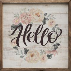 Hello Floral Wreath Whitewash Wall Art