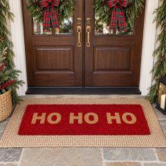Ho Ho Ho Natural Coir Red Christmas Doormat