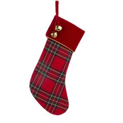 Holiday Bells Red Plaid Stocking