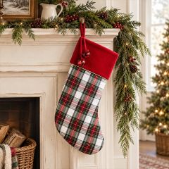 Holiday Bells White Plaid Stocking