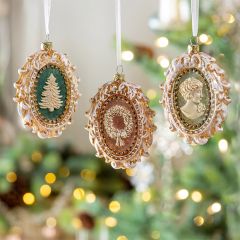 Holiday Cameo Glass Ornament Set of 3