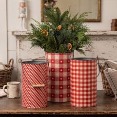 Holiday Wrapped Festive Metal Buckets Set of 3