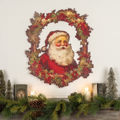 Holiday Wreath Santa Metal Wall Plaque