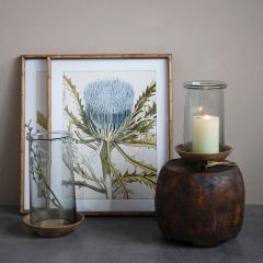 Hurricane Glass Candle Holder With Wood Base