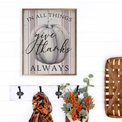 In All Things Give Thanks Pumpkin Stripe Whitewash Wall Art