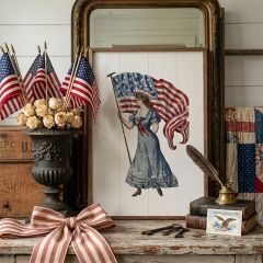 Independence Girl With Large Flag Framed Wall Decor