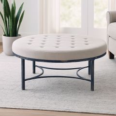 Industrial Chic Round Tufted Ottoman