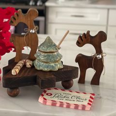 Jingle Bell Wooden Reindeer Set of 2