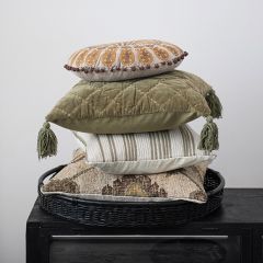 Kantha Stitch Velvet Pillow With Tassels
