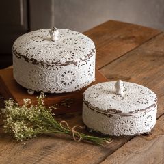Lace Doily Pattern Tin Trinket Box Set of 2