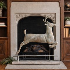 Leaping Metal Deer On Faux Wood Base