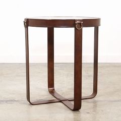 Leather Harness Glass Top Side Table Set of 2