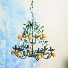 Leaves and Tangerines Metal Tole Chandelier