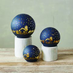 LED Etched Nativity Scene Glass Ball Set of 3