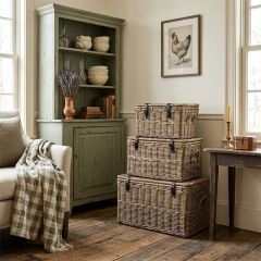 Lidded Rattan Storage Baskets Set of 3