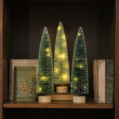 Light Up 15 Inch Green Bottlebrush Tree Set of 3