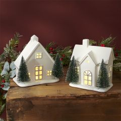 Light Up House With Bristle Trees Set of 2