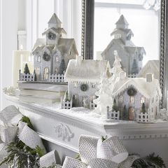 Lighted Snowy Village House