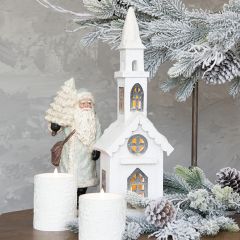 Lighted Snowy Wooden Church House