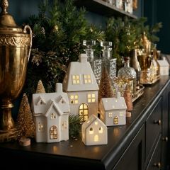 Lighted Stoneware Village House Collection Set of 4