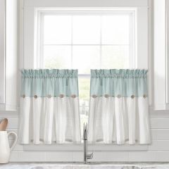 Linen Button Kitchen Window Tiers Set Blue
