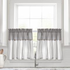 Linen Button Kitchen Window Tiers Set Grey