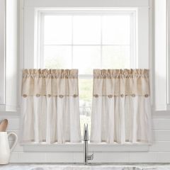Linen Button Kitchen Window Tiers Set Natural
