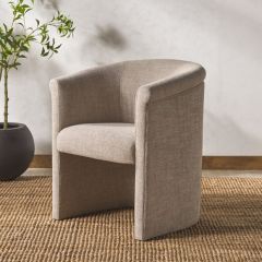 Linen Upholstered Barrel Back Dining Chair