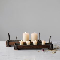 Long Rustic Wood and Metal Tray With Handles