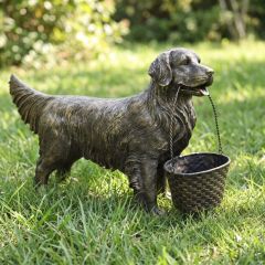 Loyal Companion Dog Statue With Basket