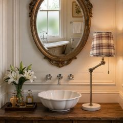 Marble Base Buffet Lamp with Plaid Shade