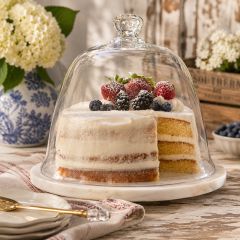 Marble Cake Plate and Glass Dome Set