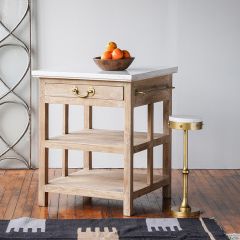 Marble Top Square Kitchen Island With Shelves