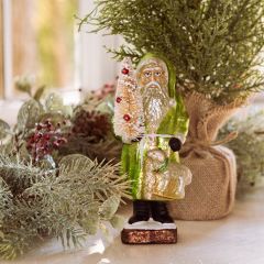 Mercury Glass Santa With Bottlebrush Tree