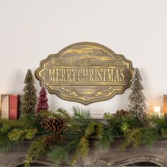 Merry Christmas Gold Metal Wall Plaque
